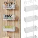 HapiRm Over Door Organizer Storage - Hanging Door Organizer with 4 Metal Large Capacity Baskets and Adjustable Coat Hook for Bathroom Bedroom Kitchen Pantry Closet Cabinet (White)