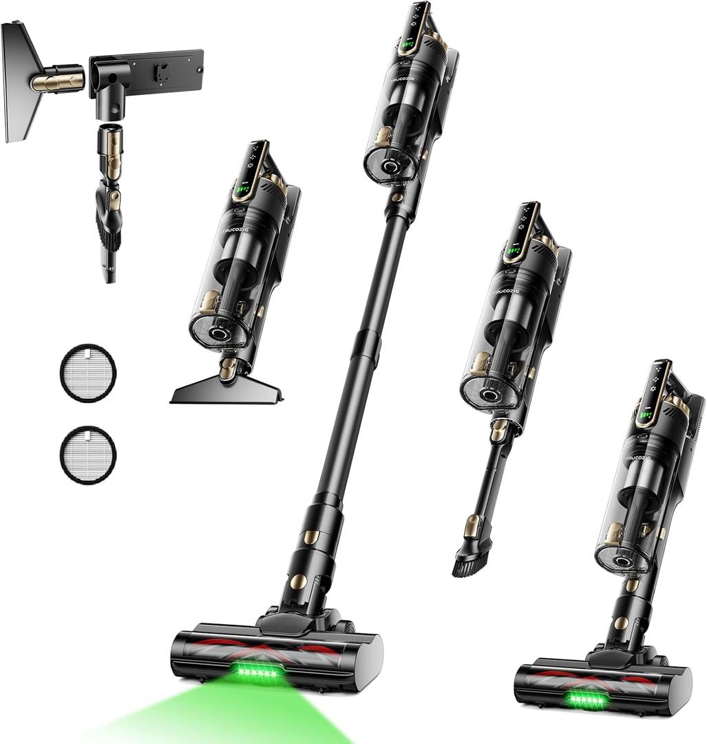 Trucozie Cordless Vacuum Cleaner, Self-Standing Lightweight Stick Vacuum with 50 mins Runtime, Powerful Suction, Anti-Tangle Wireless Vacuum for Home, Hardwood Floor, Carpet, Pet Hair, Black