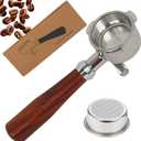 Espresso Portafilter 54mm Double Spout Compatible with Breville Bambino Plus (BES500) Infuser (BES840XL) 54mm Breville Barista Series- Wooden Handle - Stainless Steel Filter Basked Included