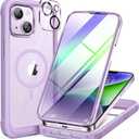 Miracase Magnetic for iPhone 14 Case 6.1", [Built-in Tempered Glass Screen Protector + Lens Protector] [Compatible with MagSafe] Full-Body Protective Bumper 14 Phone Cover, Purple