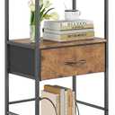 HOMEKOKO 3-Tier Bookshelf with Adjustable Flip Top, Living Room Industrial Movable Bookcase, Rustic Book Shelf with Drawer, Wood-Metal Rustic Bookshelves (Rustic Brown)