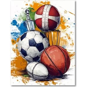 3 x Ball Sports Diamond Art Kits for Adults,Graffiti Sports 5D Diamond Painting Kits for Adults,Full Drill DIY Diamond Dots Gem Art Craft Kit Home Wall Decor 12X16 inch（Baseball Rugby Basketball Football）