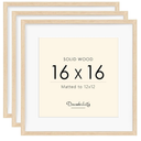16x16 Picture Frame Made with Solid Wood Set of 3, Display 12x12 with Mat or 16x16 without Mat, Wall Gallery Frame Set for Tabletop or Wall Mounting Display, (3 Pack of Oak)