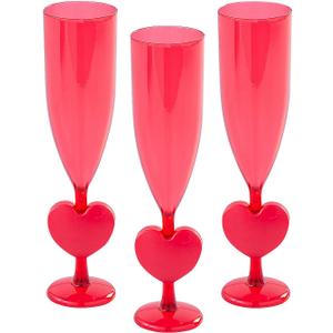 Fun Express Heart Shaped Champagne Glasses Plastic Flutes 12 Pack - Red Valentine Wine Glasses for Galentines Day Party Supplies | BPA Free Acrylic Drinking Cups 6oz | Valentines Day Glassware Bulk