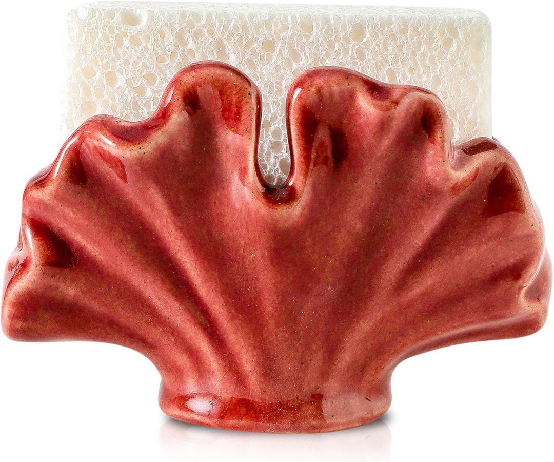 Ceramic Sponge Holder,Sponge Holder for Kitchen Sink,Compact Sink Caddy Organizer, Dish Sponge Holders,Farmhouse Kitchens Decor Cute Gadgets Accessories,Christmas Kitchen Decor(Red)