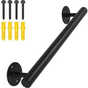 Purife 1.6 FT Black Metal Heavy Duty Stair Railing Indoor, Wall Mounted Iron Staircase Handrail - Hand Railings Kit for Garage, Basement, Porch Steps, Outdoor Deck Rails, Safety Grab Bars for Elderly, Size: 19 INCH