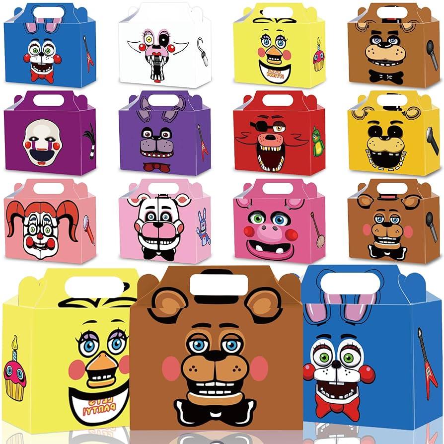 Saenkoe 24Pack Five Nights at Freddy Party Gift Boxes - Five Nights at Freddy Party Favor Supplies Candy Treat Gift Boxes with Handles for Birthday Party Decorate - 12 Different Designs
