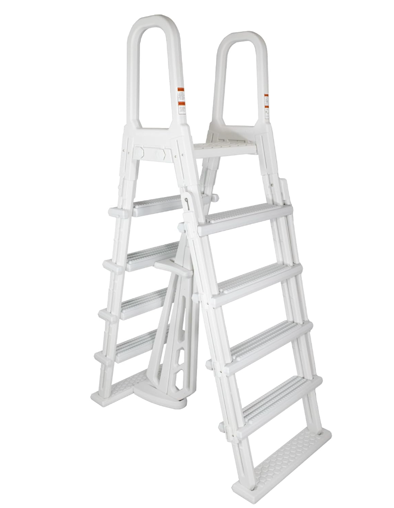 Blue Wave A-Frame Flip-Up Pool Ladder for Above Ground Pools | Flip-up safety steps, non-skid treads, anti-entrapment barrier & lock, fits 48-54 in pools, 250-lb cap, safe pool access
