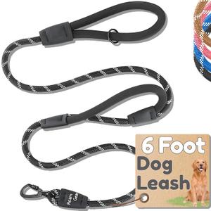 Premium 6 Ft Dog Leash - Two Extra Padded Handles, Heavy Duty Leashes for Medium Dogs to Large Breeds, Reflective, Shock-Absorbing, Anti-Pull Rope Leash, Strong Pet Lead for Everyday Walks - Roam Gear (Black)