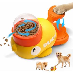Interactive Dog Puzzle Toy, Cute Duck Treat Dispenser with Anti-Slip Pad, Press-Type Slow Feeder for IQ Training & Boredom Relief, Mental Enrichment for Small Medium Dogs & Cats (Yellow)