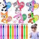 NAWITDA 30 Pack Valentines Day Gifts for Kids Mini Bubble Wands with Animal Valentine Cards, Classroom Exchange Favors School Party Prizes for Class Boys Girls, Pack Of 2