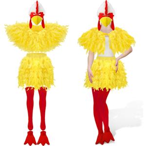 Liitrsh 5 Pcs Halloween Chicken Costume Women Adult Rooster Hat Feather Cape Skirt Outfits Accessory Kit (X-Large, Yellow)