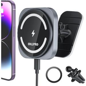 OHLPRO for MagSafe Car Mount Charger, 15W Fast Charging Car Magnetic Phone Holder for Dashboard and Air Vent, Compatible with iPhone 16/15/14/13/12 Series and Magsafe Case