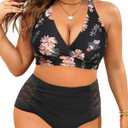 Yonique Womens Plus Size Bikini High Waisted Swimsuits Two Piece Bathing Suits Tummy Control Swimwear, 22w (Black)