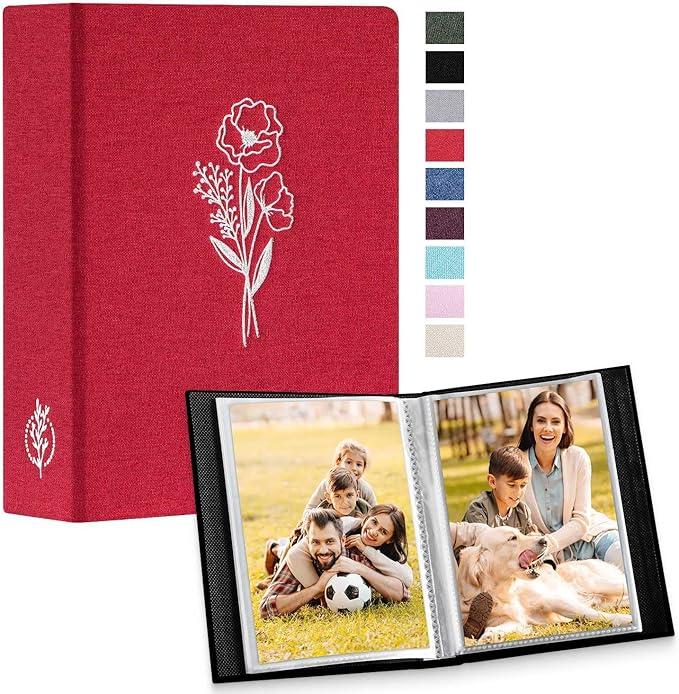 Lanpn Self Adhesive Photo Album Scrapbook 80 Pages, Linen Photos Albums DIY Sticky Magnetic Pages holds 4X6 7x5 A5 Picture for Family Wedding Birthday (Large-40 Sheets/80 Pages, Beige)