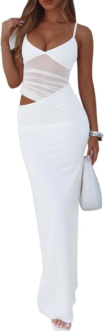 BORIFLORS Women's Sexy Bodycon V Neck Spaghetti Strap Maxi Dress Elegant Backless Cocktail Evening Party Long Formal Dresses (White) BORIFLORS Women's Sexy Bodycon V Neck Spaghetti Strap Maxi Dress Elegant Backless Cocktail Evening Party Long Formal Dresses (White)