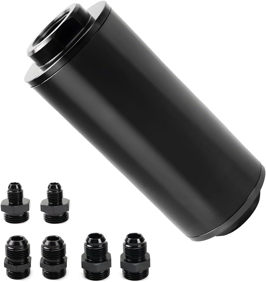 BARTOO Universal 50MM 100 Micron Inline Fuel Filter with 6AN 8AN 10AN Adapter For Filtering Gasoline, Diesel, E85-Black