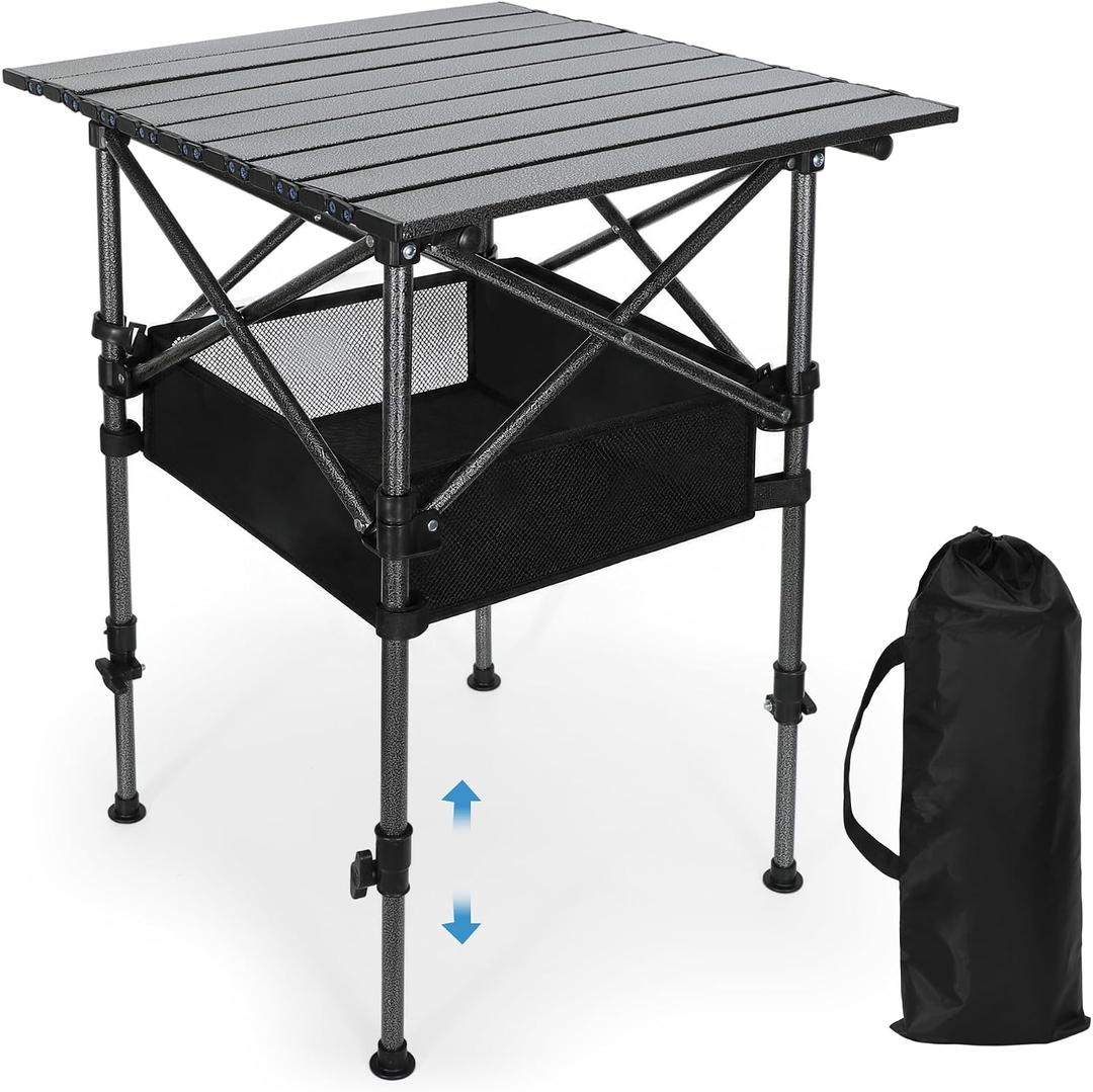 19.7"L x 20.9"W Folding Camping Table with Adjustable Height Black | 19.69-31.5 Adjustable Height Portable Table for Camping Outdoor Party