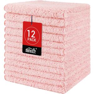 HOMEXCEL Microfiber Washcloths 12 Pack, Highly Absorbent and Soft Face Towel, Multi-Purpose Wash Cloths for Bathroom, Gym, Hotel, Spa and Kitchen, Multicolor 12x12 Inch, Pink