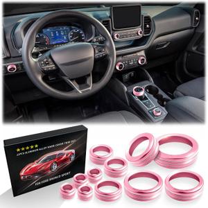 Polodunn for Ford Bronco Sport Accessories 2021-2024 (No fits Bronco), 11pcs Aluminum Alloy Knob Cover Trim Kit - A/C, Vol Tune, Air Vents, Headlight, Gear Shift & Mode Switch (Pink)