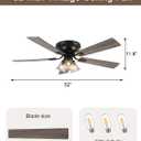 52 Inch Vintage Ceiling Fan with Lights Flush Mount Chandelier Ceiling Fan Indoor Farmhouse Rustic Chandelier Low Profile Antique Fandelier, 3 LED Light Bulbs Base, for Bedroom Living Room