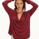 Cowl Neck Tops for Women Draped Blouses Shirt Loose Casual Dressy Top | Cotton Blend, Long Sleeve, Loose Fit, Off the Shoulder Top,Sexy, Elegant, Business Tops, Deep V Neck, Oversized (Red, M)