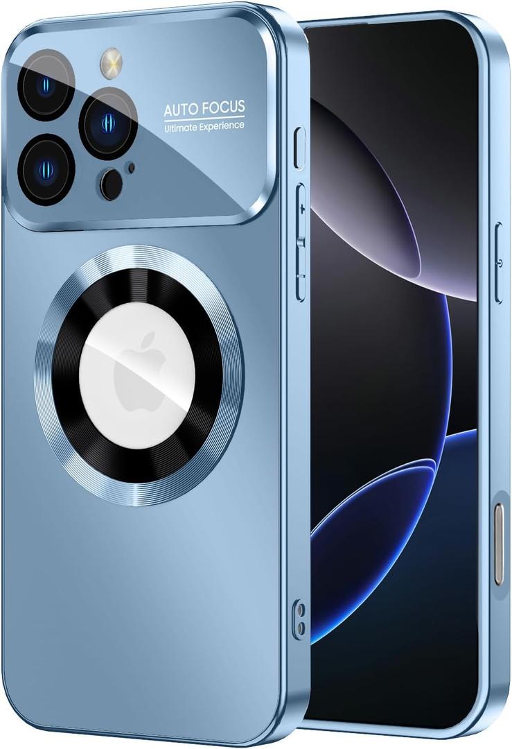 MAKAVO Magnetic for iPhone 16 Pro Max Case, Compatible with MagSafe, Built-in Camera Lens Protector, Logo View, Military Grade Drop Protection Phone Cover, Sierra Blue