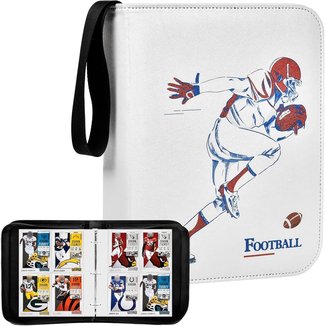 Boobowl Football Baseball Cards Binder, 2022 Sports Trading Card Sleeves Holder Album for NFL, 440 Pockets Display Storage Protectors Collectors Fits PM TCG (Folder Only) (440 Red Hat+White)