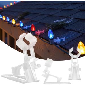 50 Pcs Christmas Light Clips White Adjustable Angle Shingle Clips Compatible with C7/E12 Socket Rope Lights Tile Roof Gutter Hooks for Outdoor Hanging Bulbs Christmas Decorations