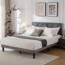 Queen Bed Frame with Headboard, Bed Frame Queen Size with Sturdy Wooden Slats Support, Platform Frame with Velvet Upholstered Headboard, Mattress Foundation, Easy Assembly, No Box Spring Needed Grey