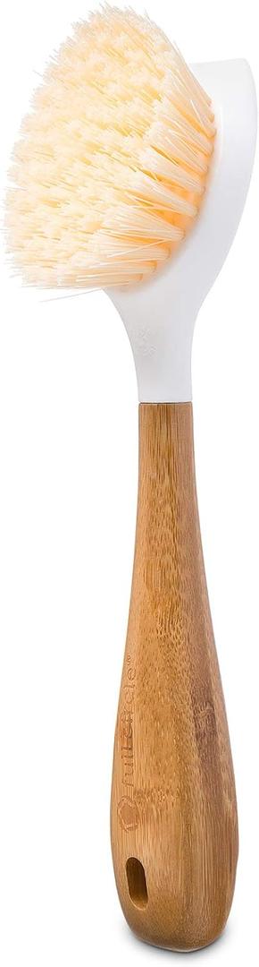 Full Circle Be Good-Bamboo Handle Dish BrushSustainable Kitchen Cleaning with Tough Bristles-Natural Dish Scrubber,Nonstick & Cast Iron Cleaner-Long Handle Brush for Dishes,Pots, and Pans,White (1 Count (Pack of 1))