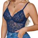Sexy Teddy Lingerie for Women Lace Bodysuit One Piece Mini Babydoll | Mesh Body suit Sheer Lingerie Hollow out,Unique Crotch,One Piece,V Neck Adjustable straps,Nightwear,Goingt Out,Club (Blue, S)