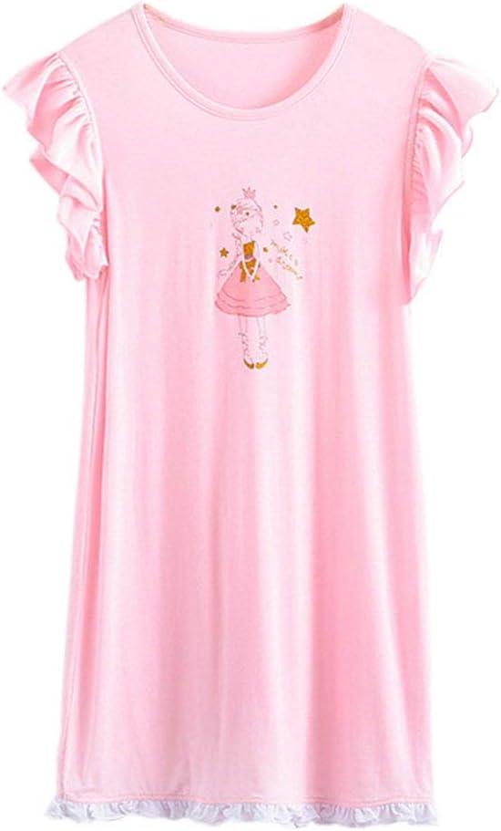 JWWN Little Girls Summer Princess Nightgown Dress Kids Modal Short Sleeve PJs Sleepwear,Pink 7T