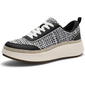 Women Espadrille Platform Sneakers Chunky Fashion Casual Shoes for Women Comfortable Walking Sneakers (10, Black/White)