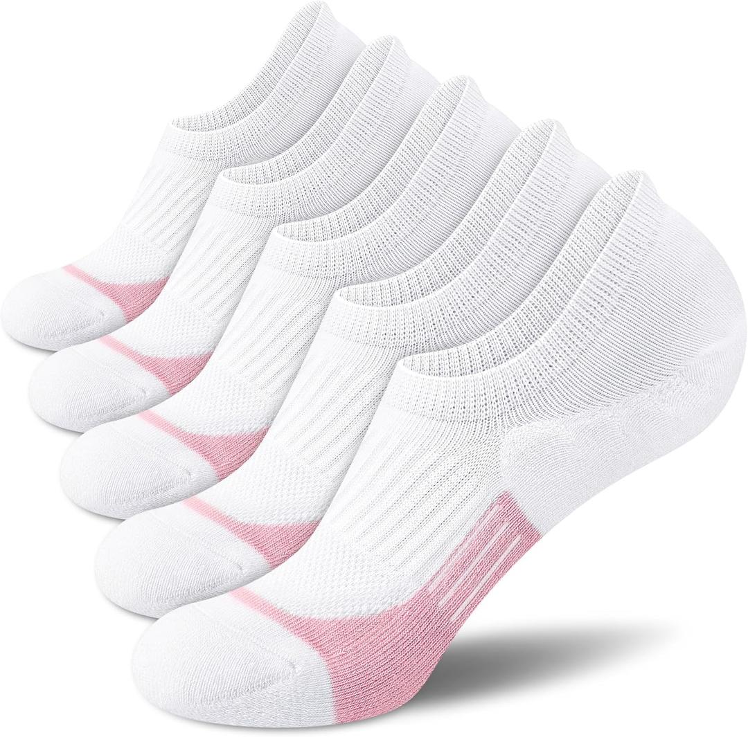 No Show Socks - Athletic Running Thick Cushioned Socks (5 Pairs, Medium)