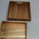 YOUEON Set of 2 Acacia Wood Serving Tray with Handles, 10x10x2 Inch Decorative Serving Trays for Food, Ottoman Tray, Square Coffee Table Trays for Dinner, Coffee, Appetizer