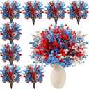 Lyrow 24 Pcs Red Blue White Artificial Flowers Patriotic Table Centerpieces Decoration Fake Babys Breath Picks Stems Floral Arrangement for 4th of July Veterans Independence Memorial Day Home Outdoor