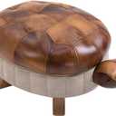 Animal Footstool Turtle Upholstered Ottoman PU Leather Pouf Wood Foot Stool Rest for Living Room Bedroom Sofa Bench Seat Chair, Grass (Large, Brown)