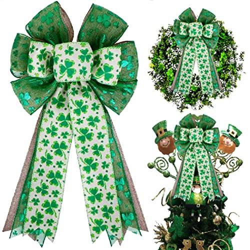 St Patricks Day Bow for Wreath Decorations,St Patricks Day Tree Topper Bows,Large Burlap White Green Glitter Shamrock Bowknot Irish Holiday Crafts Bows for Front Door Outdoor Outside, Pack 4 St Patricks Day Bow for Wreath Decorations,St Patricks Day Tree Topper Bows,Large Burlap White Green Glitter Shamrock Bowknot Irish Holiday Crafts Bows for Front Door Outdoor Outside, Pack 4