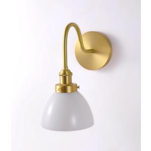 Compact Gold Wall Sconce with Brass Finish - Brass Wall Sconce Featuring Milk Glass Shade and gooseneck Design for Farmhouse Vanity - Mid Century Modern Wall Light Fixture (Bulb Included) (1 Pack, BRS-D6)
