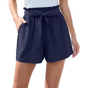 HIYIYEZI Womens Shorts Comfy Summer High Waist Linen Shorts for Women (Small, Navy Blue)