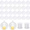 30 Pcs Hanging Candle Holder Clear Plastic Terrarium Globe Hanging Tea Lights Candle Holder for Plants Wedding Christmas Party Centerpiece Decor, 260 Ft Fishing Line, 3.54 inch