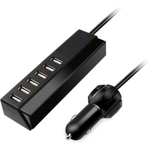 USB Car Charger, 6-Port Fast 65W Car Charger Cigarette Lighter Adapter DC with Smart Identification Compatible with iPhone, Android, Tablet and Other USB Devices