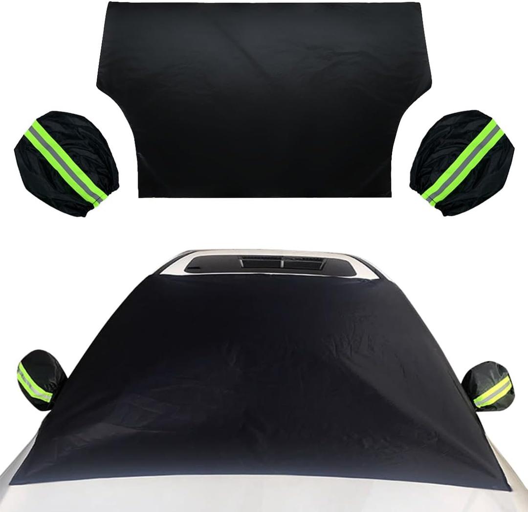 82"49" Car Windshield Cover for Ice and Snow, All-Seasons Windshield Sunshade with Anti-Theft Straps and Side Mirror Covers, Waterproof Windproof Car Frost Protector, Portable Winter Car Accessories