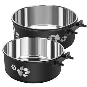 Kennel Water Bowl, Stainless Steel Dog Crate Water Bowl No Spill, 2 Pack Hanging Dog Bowls for Kennel Cage,Metal Pet Food Feeder for Dogs Cats