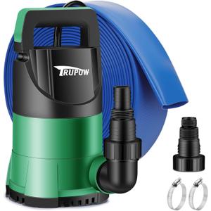 TRUPOW Sump Pump 1 HP Submersible Water Pump With 25ft. Hose Kit 3980 GPH Thermoplastic Portable Electric Utility Pump for Swimming Pool Garden Basement Tub Pond Draining
