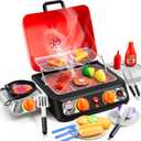 Kids BBQ Grill Playset, Kitchen Toy Set with Pretend Smoke, Light, Sound & Color-Changing Food, Play Kitchen Accessories, Indoor Outdoor Cooking Toy for Boys Girls Kids Birthday Gift