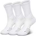 Hylaea Compression Running Socks for men, Coolmax Anti-Blister Cushion Crew Socks for Athletic, Moisture Wicking & Seamless (Large, White 3 Pairs)