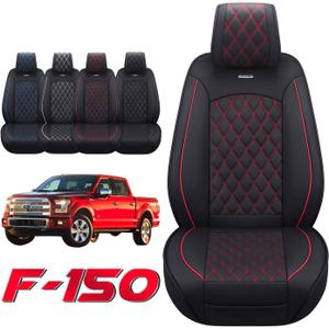 Aierxuan Car Seat Covers Front Set with Waterproof Leather Automotive Vehicle Cushion for Cars SUV Pickup Truck Fit for 2009 to 2025 Ford F150 Carhartt and 2017 to 2025 F250 F350 F450 (Black-Red)