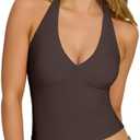 OMKAGI Womens Tank Tops Sexy Halter V Neck Going Out Tops Sleeveless Y2K Crop Top, XS